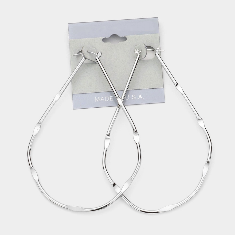 Silver Oval Teardrop Hoop Earrings Casual Simple Metal Chic Jewelry
